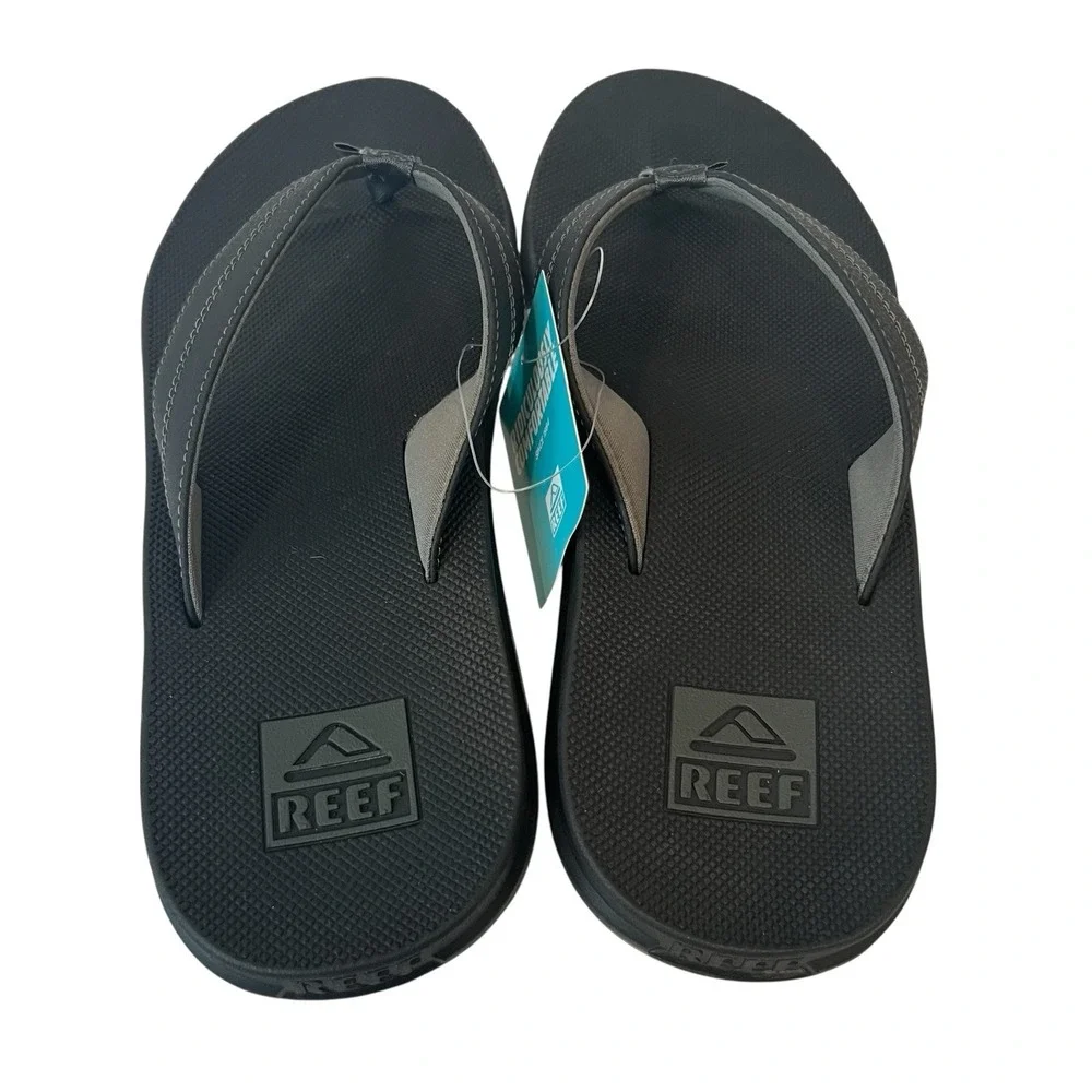 Reef Bottle Opener Flip Flops Mens‎ Sz 13 Black Silver Sandal Comfort Beach NWT